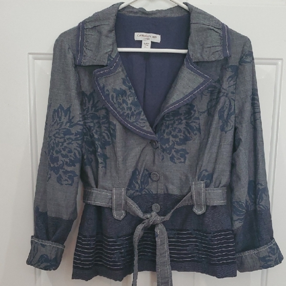 Coldwater Creek Women's Navy Floral Belted Blazer 10p - Picture 8 of 16
